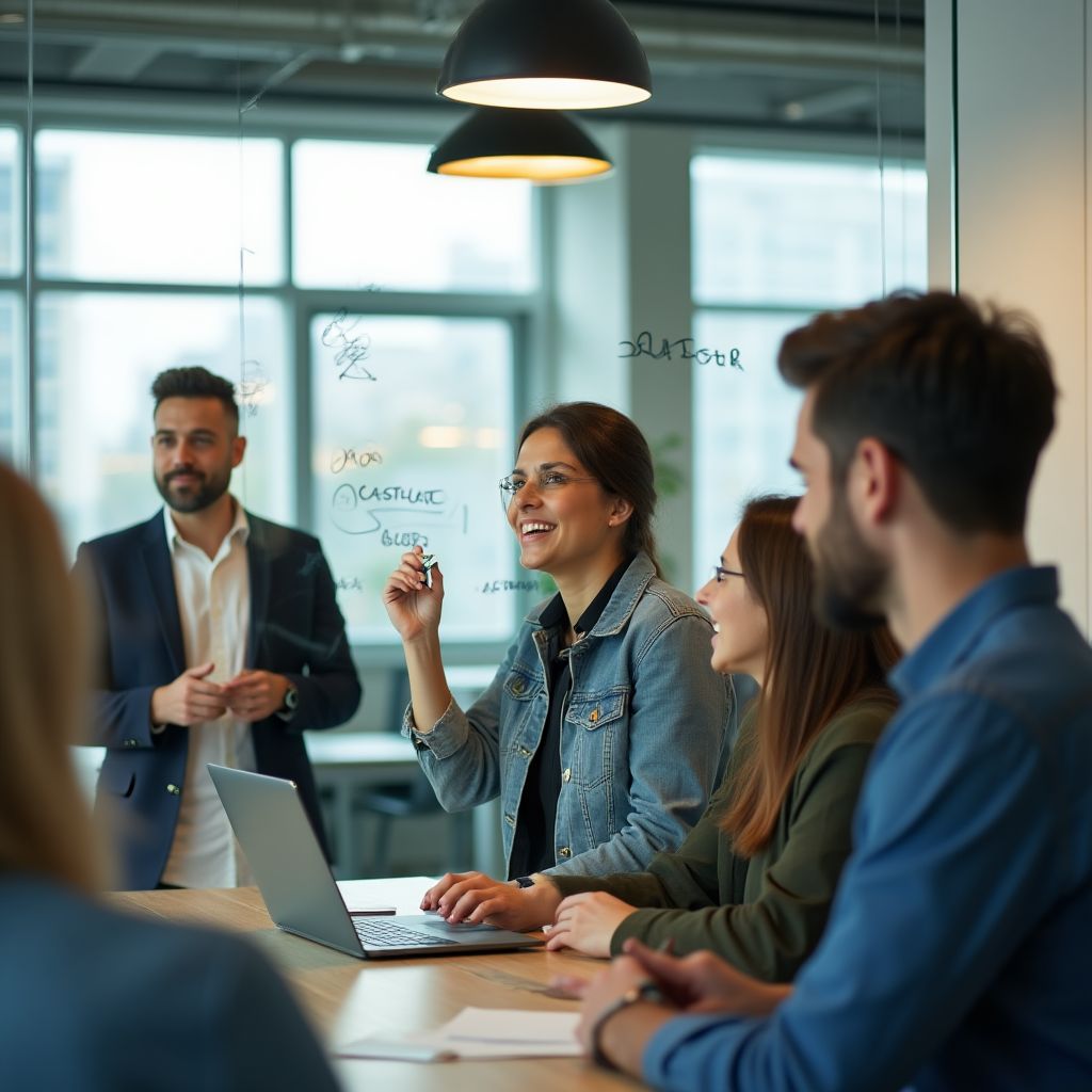 Equipo en una sesión de brainstorming