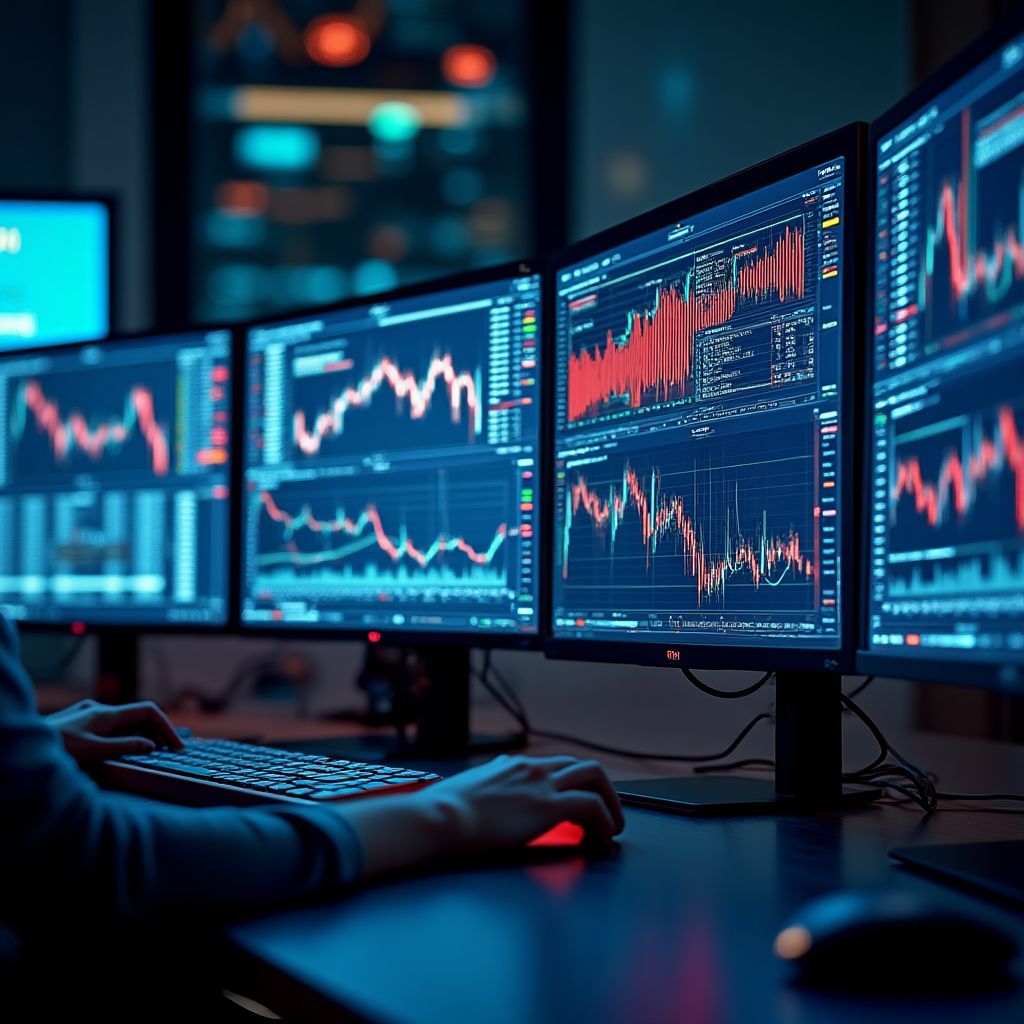 Vista detallada de pantallas con datos financieros